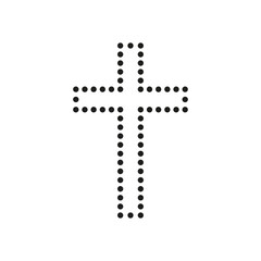 Cross of Christ in the form of a contour of dots. Dotted crucifix. Flat isolated Christian vector illustration, biblical background.