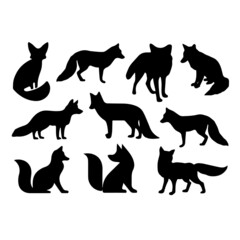 silhouette fox wild animals illustration background design
