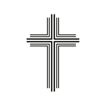 Line art Christian cross icon. Flat isolated Christian vector illustration, biblical background.