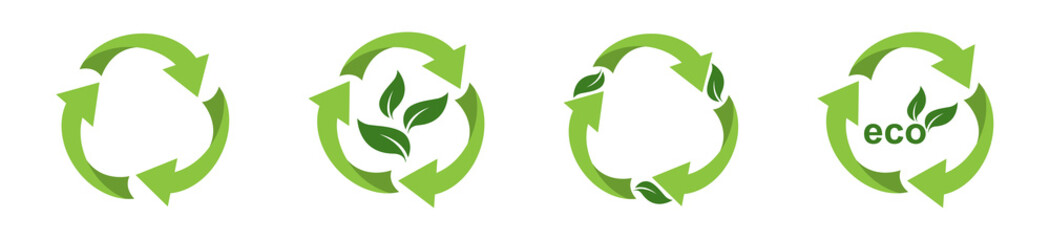 Green recycle icon vector illustration. Reusing icon. Recycle symbols. Recycle arrow collection.
