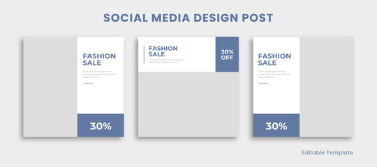 Set of 3 Editable Template Social Media Instagram Design Post with Modern n Minimalist Style. Suitable for Post, Presentation, Promotion Product, Fashion, Ads, Advertising, Background, Page