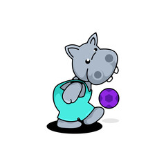 cute hippopotamus logo playing ball