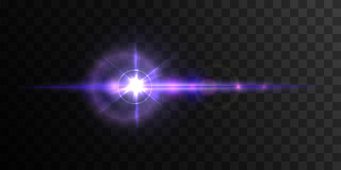 Purple Vector Glowing sun beam with lensflare. Very peri light flash