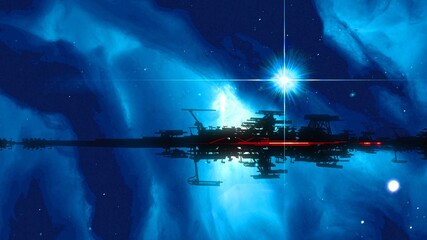 Futuristic science fiction space art. Digital artwork. Fantasy scenery. © Jakub