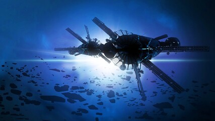 Futuristic science fiction space art. Digital artwork. Fantasy scenery.