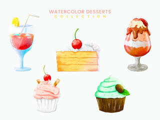 Watercolor vector desserts set