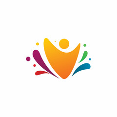 full color happy people community logo design