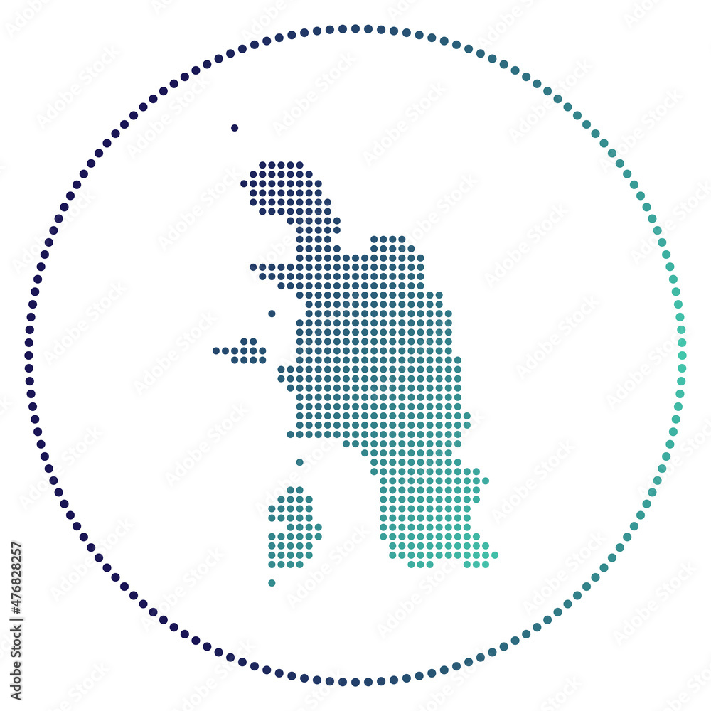 Poster pangkor island digital badge. dotted style map of pangkor island in circle. tech icon of the island 