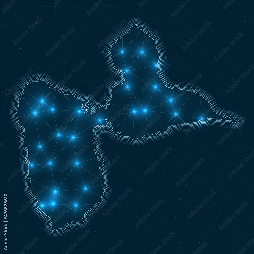 Poster grande-terre network map. abstract geometric map of the island. digital connections and telecommunic