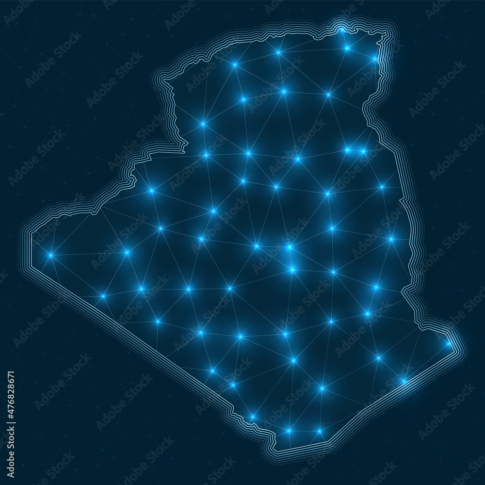 Poster algeria network map. abstract geometric map of the country. digital connections and telecommunicatio