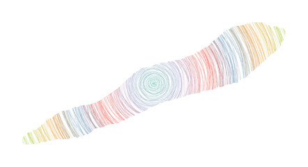 Cayman Brac map filled with concentric circles. Sketch style circles in the shape of the island. Vector illustration.