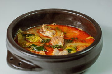 Ugeojigalbitang, Korean Cabbage and Short Rib Soup : Napa cabbage leaves slowly simmered in a beef rib stock and seasoned with doenjang (soybean paste). Ugeoji refers to the green outer layer of Napa 
