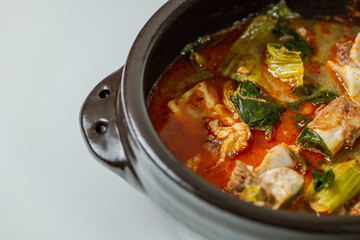 Ugeojigalbitang, Korean Cabbage and Short Rib Soup : Napa cabbage leaves slowly simmered in a beef rib stock and seasoned with doenjang (soybean paste). Ugeoji refers to the green outer layer of Napa 