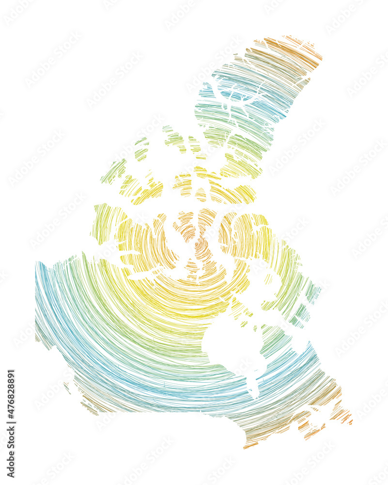 Poster canada map filled with concentric circles. sketch style circles in shape of the country. vector illu