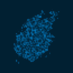 Paros dotted glowing map. Shape of the island with blue bright bulbs. Vector illustration.