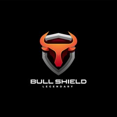 Vector Logo Illustration Bull Shield Gradient Colorful Style.