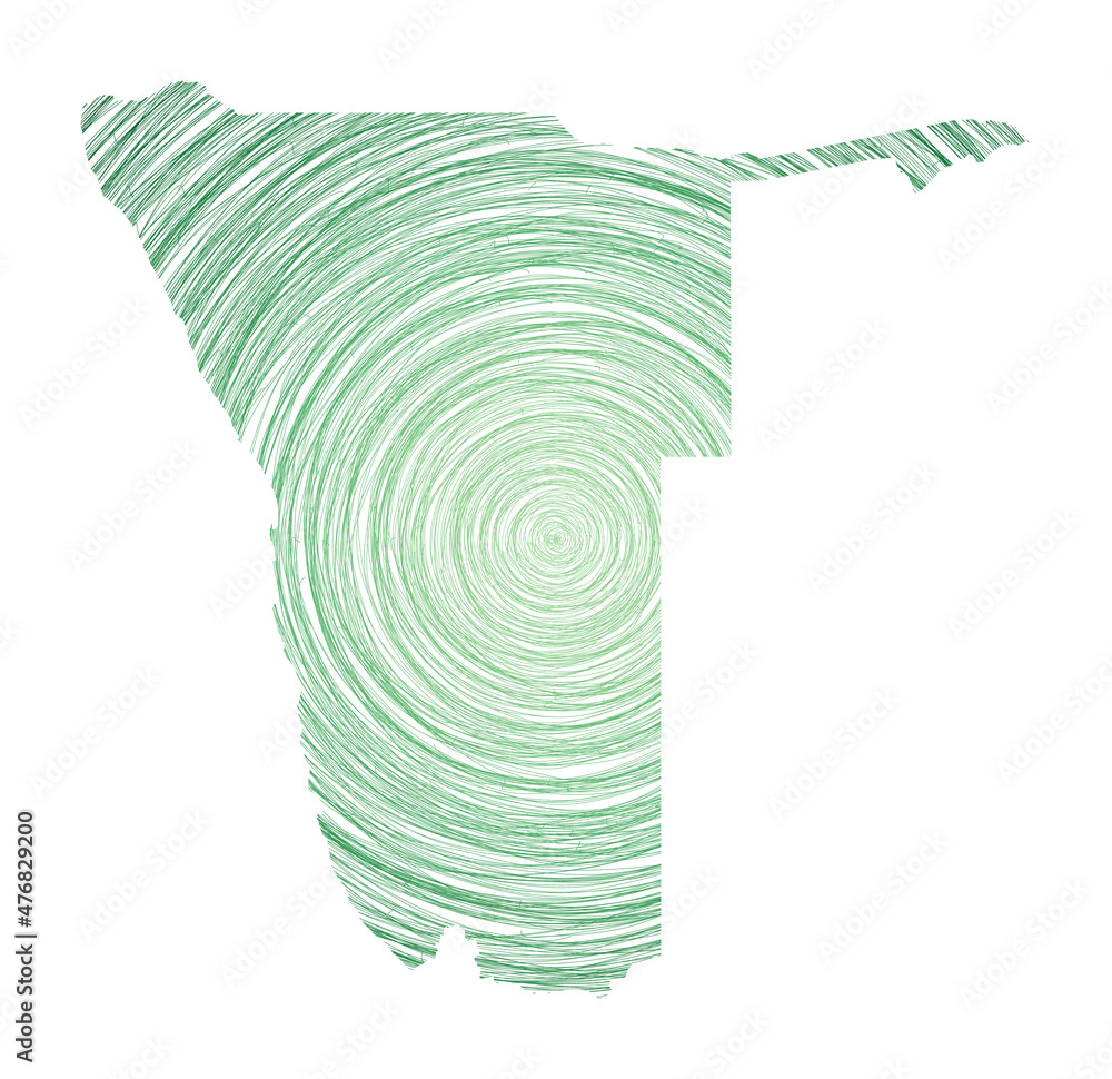 Poster namibia map filled with concentric circles. sketch style circles in shape of the country. vector ill