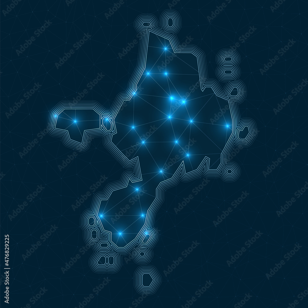 Poster sark network map. abstract geometric map of the island. digital connections and telecommunication de