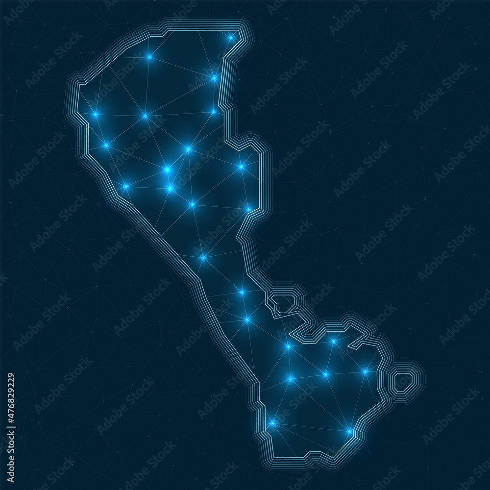 Poster boracay network map. abstract geometric map of the island. digital connections and telecommunication