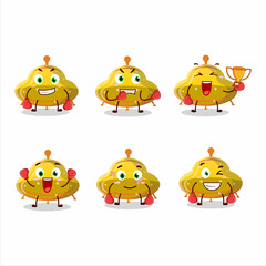 A sporty UFO yellow gummy candy boxing athlete cartoon mascot design