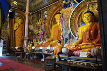 Wall paintings and statues at the Gangaramaya temple in Colombo