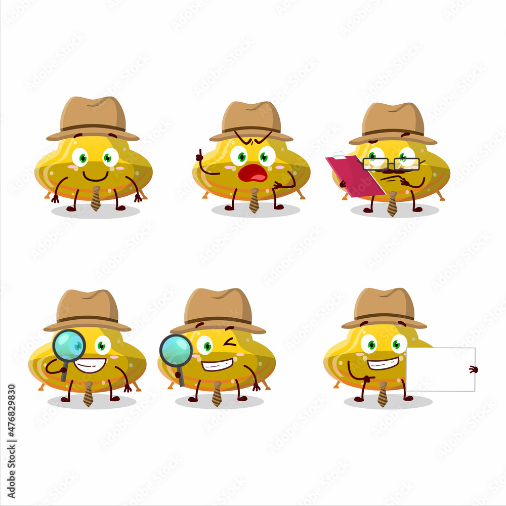 Sticker Detective UFO yellow gummy candy cute cartoon character holding magnifying glass