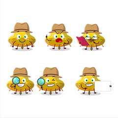 Detective UFO yellow gummy candy cute cartoon character holding magnifying glass