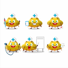 Doctor profession emoticon with UFO yellow gummy candy cartoon character
