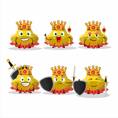 A Charismatic King UFO yellow gummy candy cartoon character wearing a gold crown