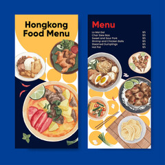Flyer template with Hong Kong food concept,watercolor style