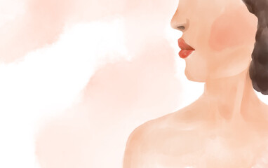 hand-drawn feminine banner. woman in profile on a light background
