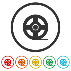 Film reel icon isolated on white background, color set