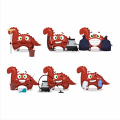 Cleaning service red dinosaur gummy candy cute cartoon character using mop