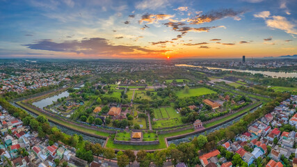 Wonderful view of down at the  Imperial City with the Purple Forbidden City within the Citadel in...
