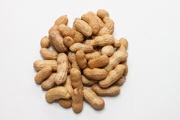 Nuts and snacks, a snack for beer on a white solid background.