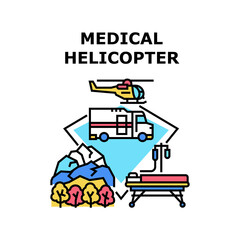 Medical helicopter ambulance. Rescue. Emergency hospital. Air evacuation. Accident care vector concept color illustration
