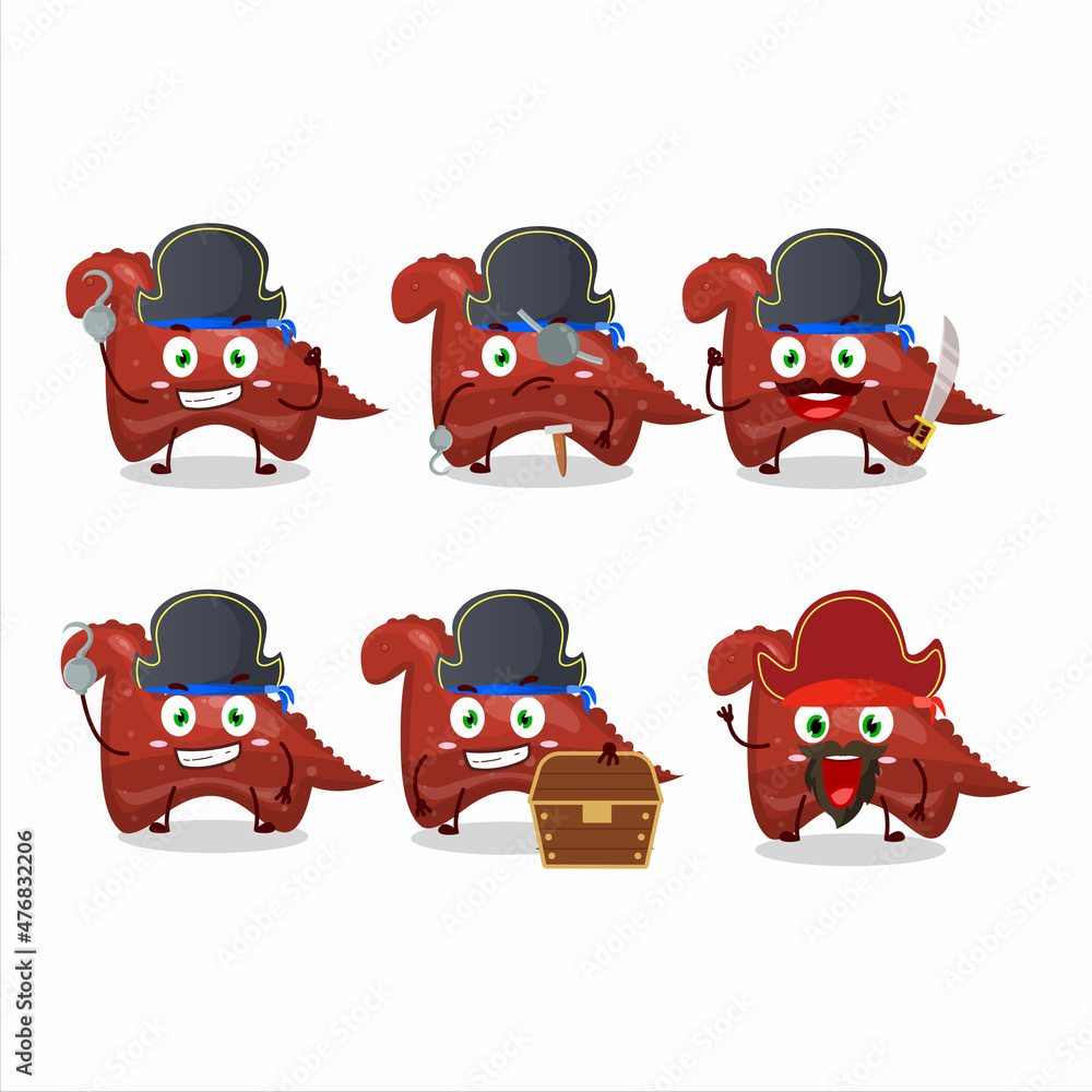 Sticker Cartoon character of red dinosaur gummy candy with various pirates emoticons