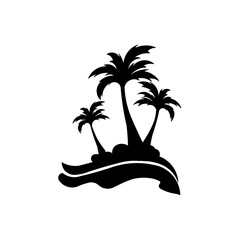 coconut tree on the island in the middle of the beach (silhouette and illustration)