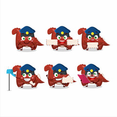 A picture of cheerful red dinosaur gummy candy postman cartoon design concept