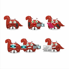 Character reporter red dinosaur gummy candy cute mascot with microphone