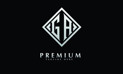 Alphabet GA or AG illustration monogram vector logo template in silver color and black background