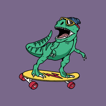 Cool tyrannosaurus playing skateboard with sunglasses and beanie vector illustration