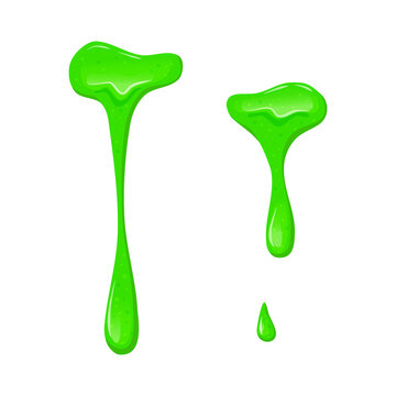 Dripping slime. Green sticky liquid. Children toy. White isolated background. Vector cartoon illustration.