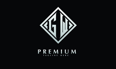 Alphabet GW or WG illustration monogram vector logo template in silver color and black background