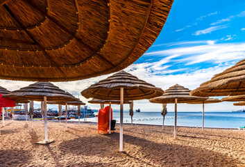 Central beach of Eilat with umbrellas