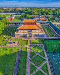 Wonderful view of the Quang Minh palace within the Citadel in Hue, Vietnam. Imperial Royal Palace of Nguyen dynasty in Hue. 