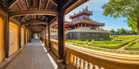 Wonderful view of the Quang Minh palace within the Citadel in Hue, Vietnam. Imperial Royal Palace...