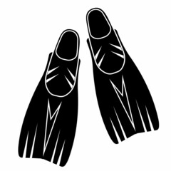 Fins for scuba diving, black silhouette, icon