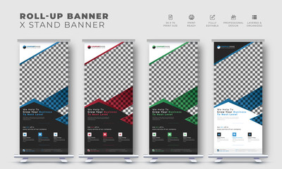 Corporate business modern stylish unique roll up or pull up marketing display x standee banner design