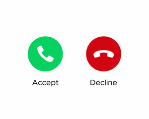 Accept and Decline Call Phone Icon. Answer and Reject Button Sign Symbol Vector